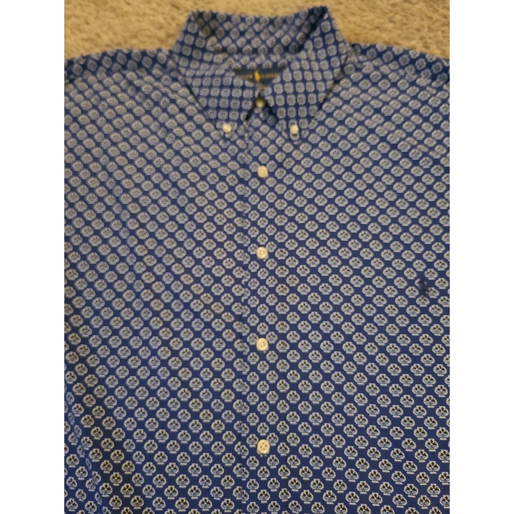 Polo Ralph Lauren Performance Shirt Mens 2XB Blue Geometric Floral Button Down